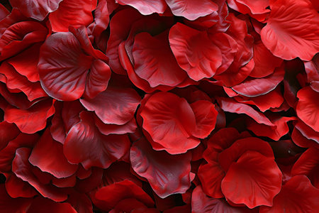 Red flower petals background, close-up, top view.の素材