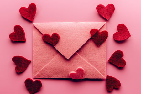 valentine's day love letter with red hearts on pink backgroundの素材