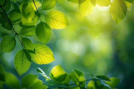 green leaves background in sunny day with soft focus and bokehの素材