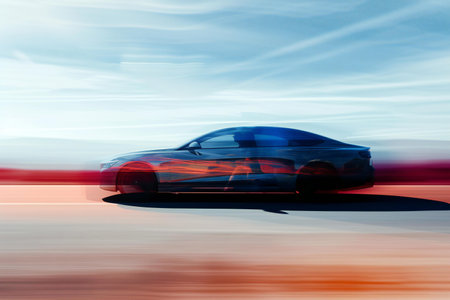Car on the road with motion blur background. Concept of speed and motion.の素材