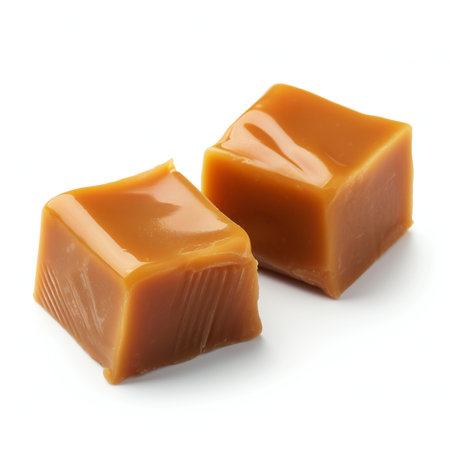Toffee caramel candies isolated on white background cutout.の素材