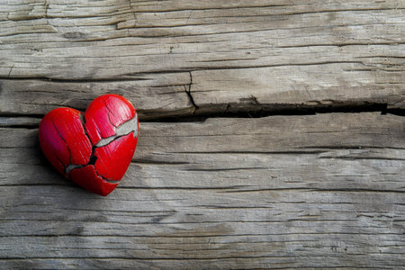 Broken heart on old wooden background. Valentine's day background.の素材