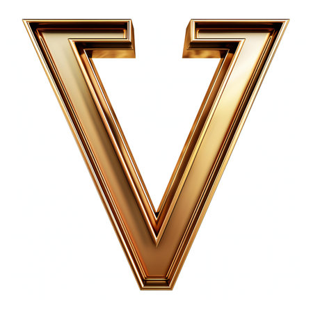 Letter v from gold solid alphabet set, isolated on white.の素材