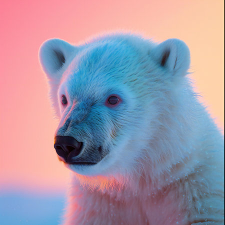 Polar bear (Ursus maritimus) portrait on the snow at sunset.の素材