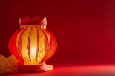 Chinese new year lantern on red background with copy space for text.の素材