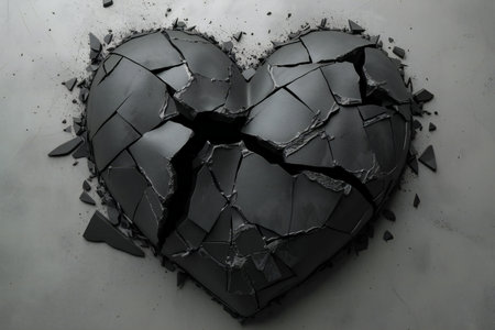 Broken heart on a gray background. Broken heart. Broken heart.の素材