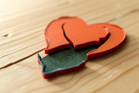 Wooden heart on a wooden background. Valentine's day concept.の素材