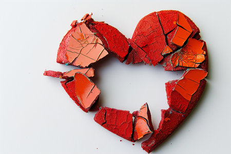Broken red heart on a white background, valentine's dayの素材