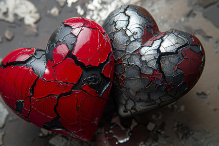 Broken heart on a dark background. Valentines day concept.の素材