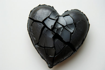 Broken black heart isolated on white background. Valentines day conceptの素材