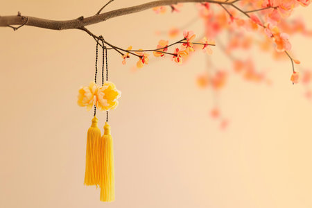 Chinese new year or lunar new year decoration on tree with copy spaceの素材