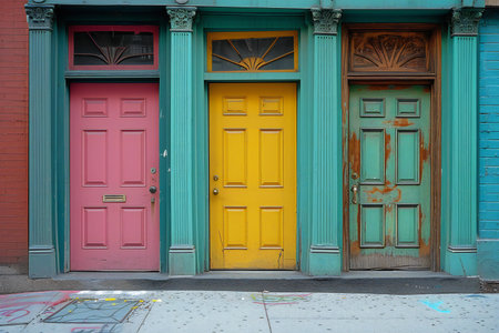 Colorful doors in New York City, United States of America.の素材