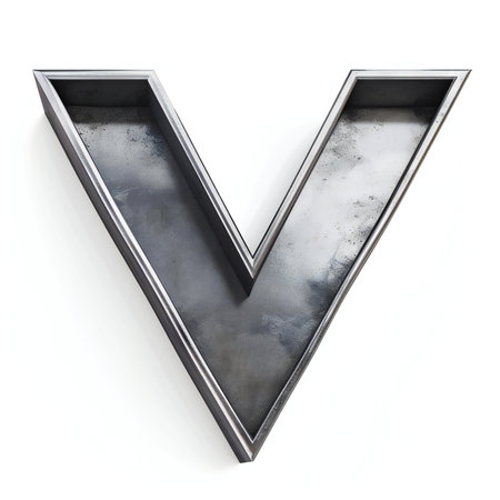 Metal letter V isolated on white background.の素材