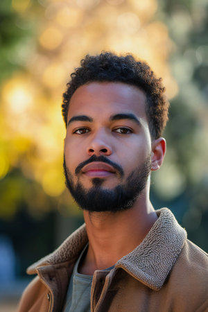 Portrait of a handsome african american man in the parkの素材