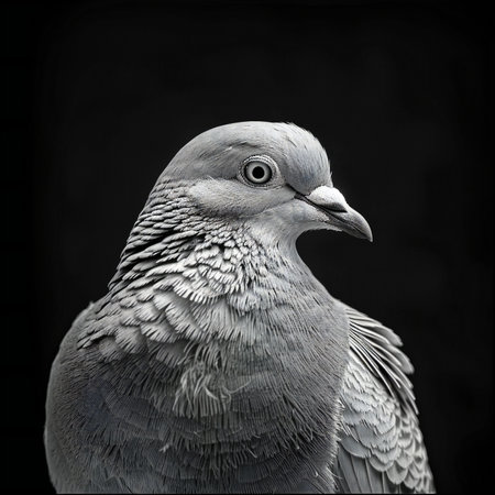 portrait of a pigeon on a black background, close-upの素材