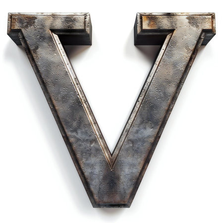 Metal letter V isolated on a white background.の素材