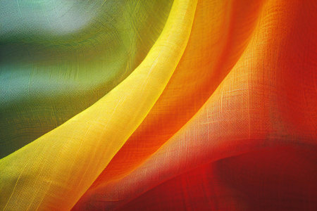 abstract background with yellow, orange and green silk fabric close upの素材