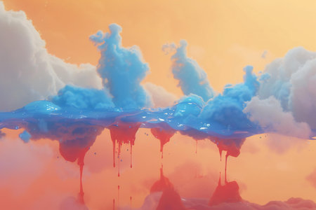 Colorful abstract paint splashes on the water.の素材