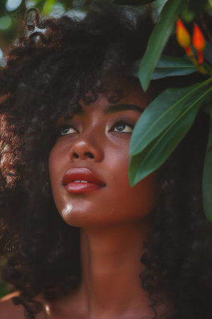 Portrait of a beautiful african american woman with curly hairの素材