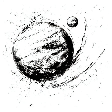 Hand drawn planet in grunge style. Black and whiteの素材