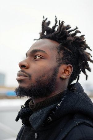 Portrait of a young african american man with dreadlocksの素材