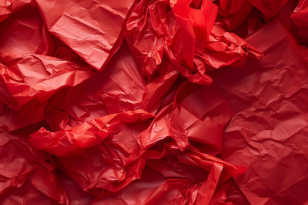 Red crumpled paper background. Abstract texture of crumpled paper.の素材