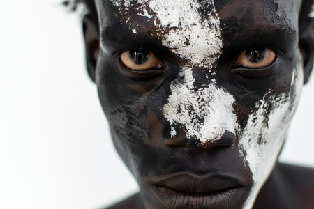 Portrait of a young african woman with black paint on her faceの素材