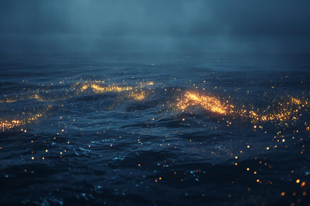 Sea wave with light reflections on water surface.の素材