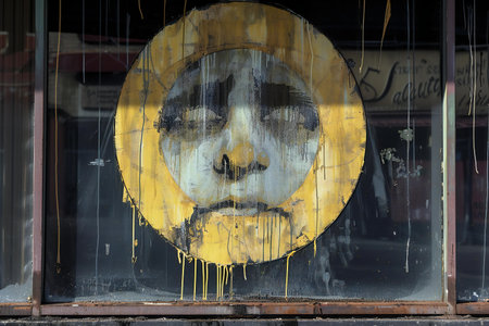 Painted face on the wall of a building in Bangkok, Thailandの素材