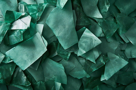 Broken pieces of green paper as a background. Toned.の素材
