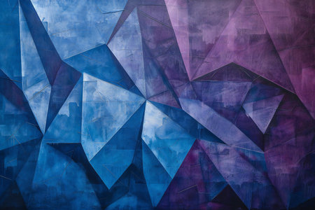 abstract background of blue and purple geometric shapes on a concrete wallの素材