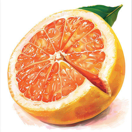 Grapefruit slice on white background.  watercolor illustration.の素材