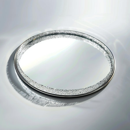 Illustration of a round glass plate on a white background with reflectionの素材