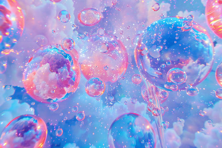 Abstract background with soap bubbles. Colorful abstract background with air bubbles.の素材