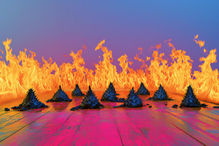illustration of a Christmas Tree in the Fire with a Blue Backgroundの素材