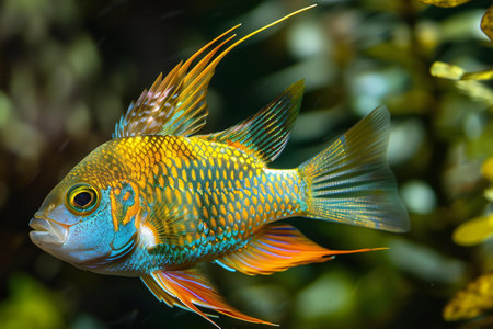 Beautiful tropical fish in the aquarium. Colorful tropical fish.の素材