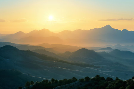 Sunrise in the mountains. Landscape with mountains in the morning.の素材