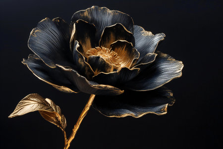 Black peony on a black background. Close-up image.の素材
