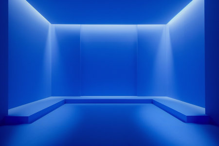 Blue empty room with light from the window.の素材