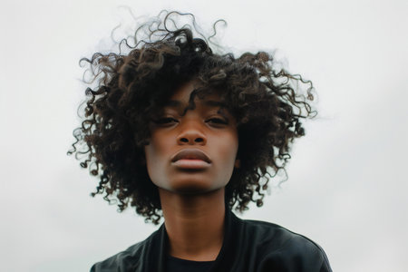Portrait of a beautiful african american woman with curly hairの素材