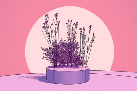 pink podium with lavender flowers on it.の素材