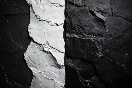 Black and white stone wall background. Black and white stone texture.の素材