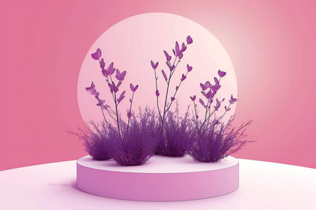purple lavender flowers on a round pedestalの素材