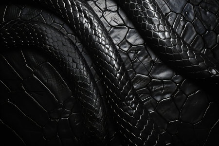 Black snake skin texture background. Close up snake skin texture background.の素材