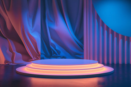 Scene with blue curtains, podium and spotlights,の素材