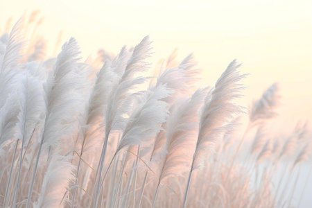 Pampas grass at sunrise, closeup of photo with soft focusの素材