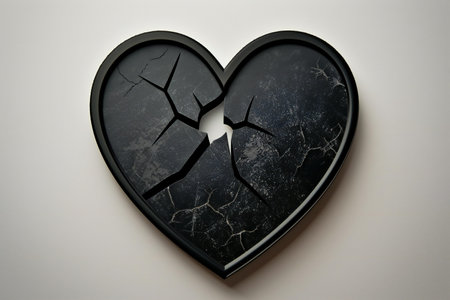 Broken heart on a white wall. The concept of divorce.の素材