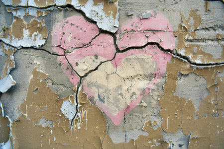 Heart painted on the wall of an old abandoned building. Love conceptの素材