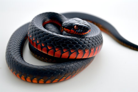 Close-up of a black and orange striped kingsnake (Naja sp.)の素材
