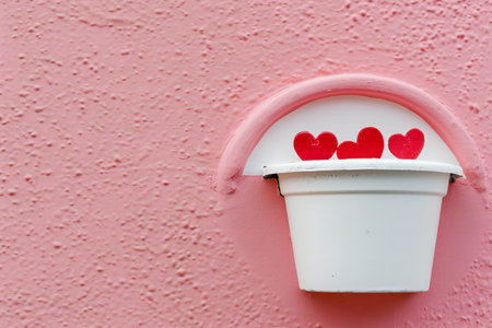 Red heart on pink wall, valentine's day concept.の素材